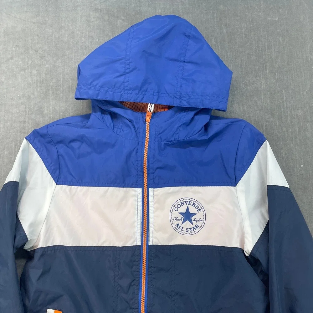 Converse Kids Large‎ 12-13 Blue Colorblock Windbreaker Jacket Hooded